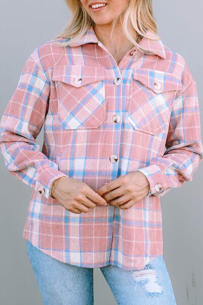 Fresh Button Down Pink Plaid Shirt Jacket-MXSTUDIO.COM