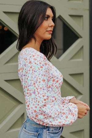 Fresh Floral V-Neck Long Sleeve Bodysuit - MXSTUDIO.COM