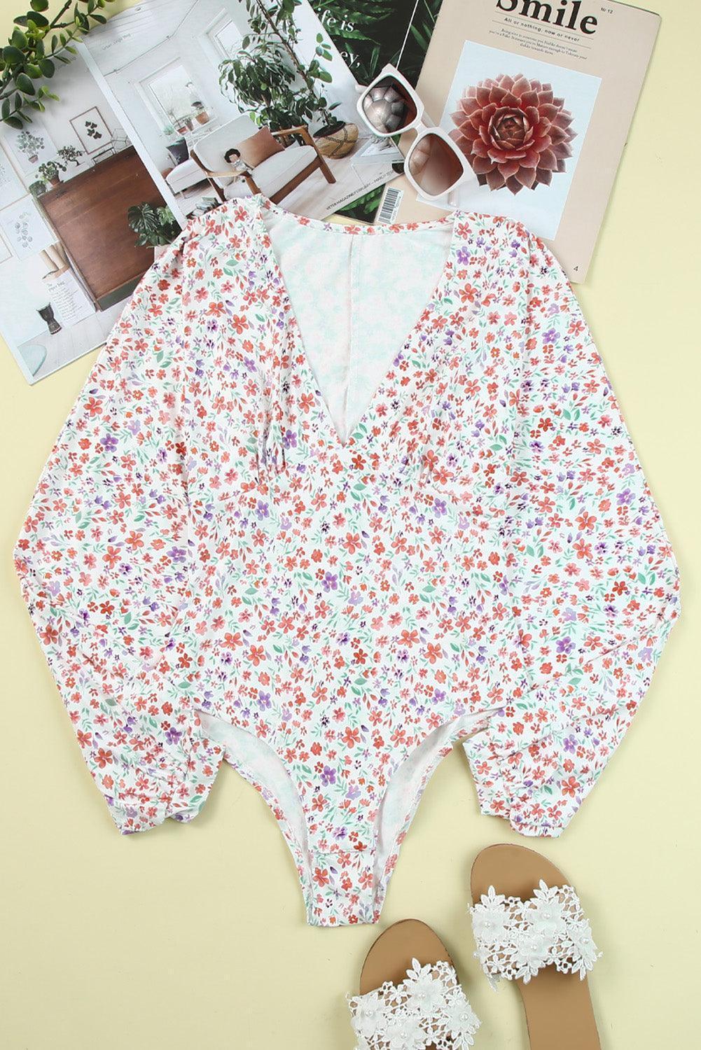 Fresh Floral V-Neck Long Sleeve Bodysuit - MXSTUDIO.COM