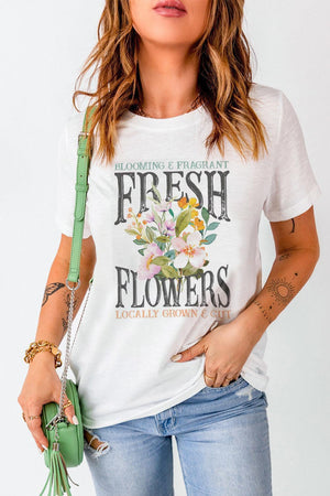 Fresh Flowers Short Sleeve White Graphic T Shirt - MXSTUDIO.COM