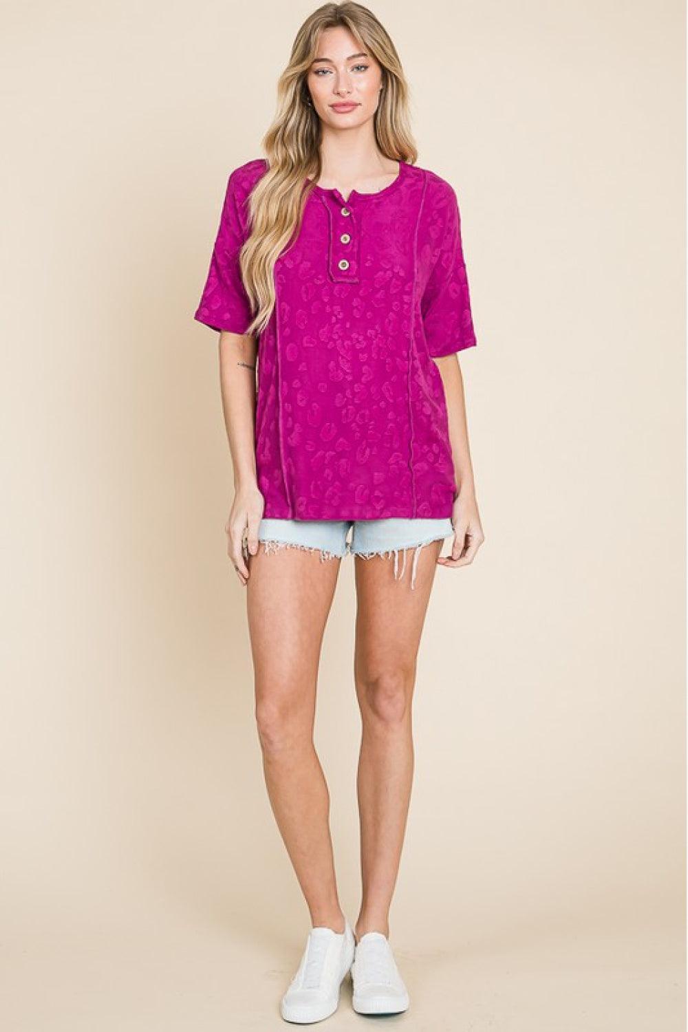 Fresh Start Buttoned Animal Textured Blouse - MXSTUDIO.COM