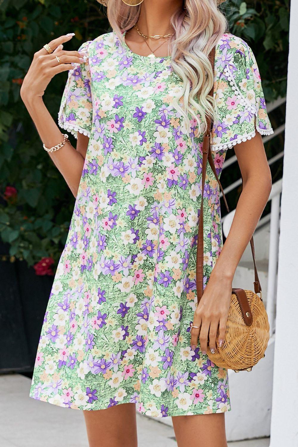 Fresh Start Floral Pom Pom Detail Petal Sleeve Dress - MXSTUDIO.COM