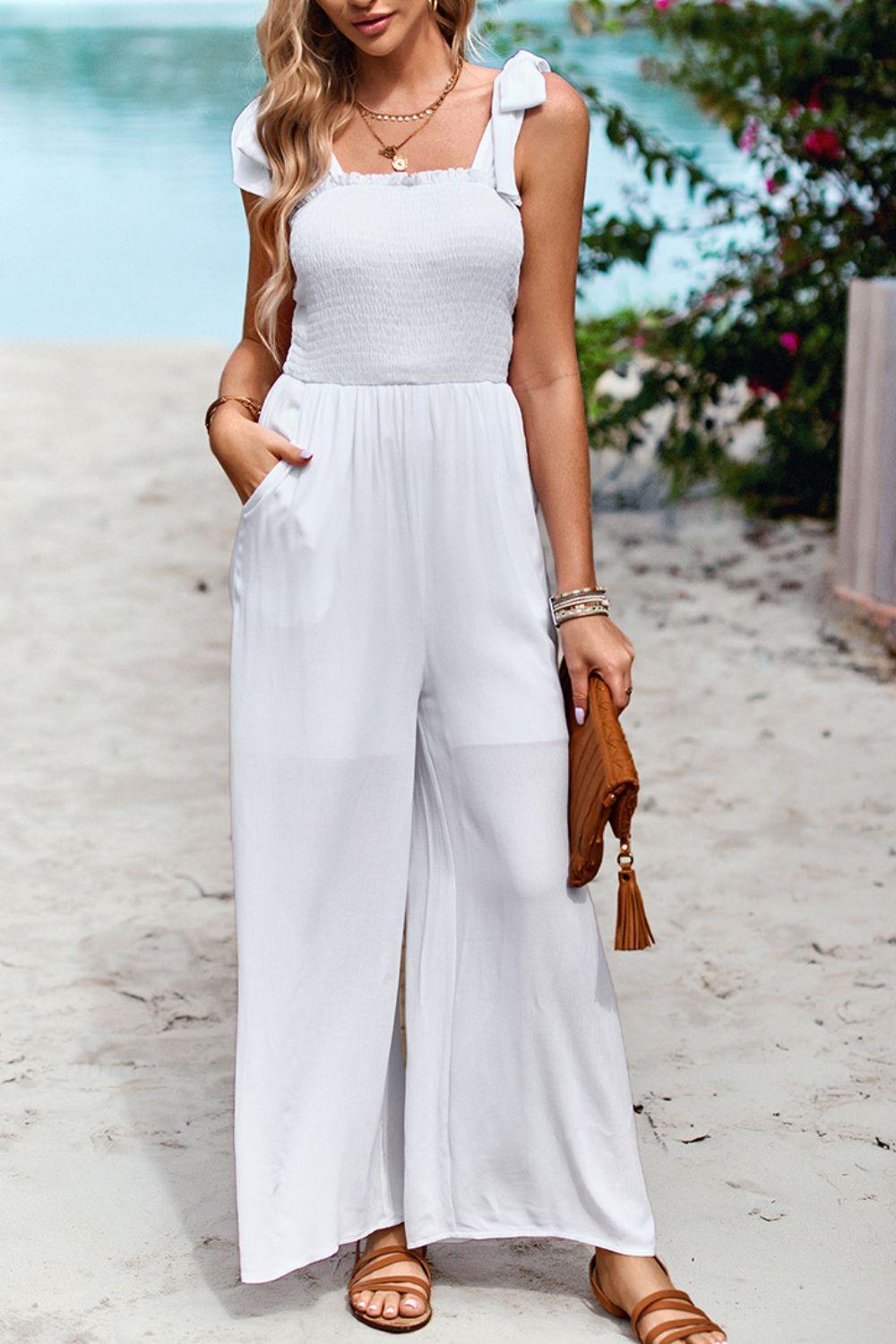 Fresh Wide Leg Sleeveless Square Neck Jumpsuit - MXSTUDIO.COM