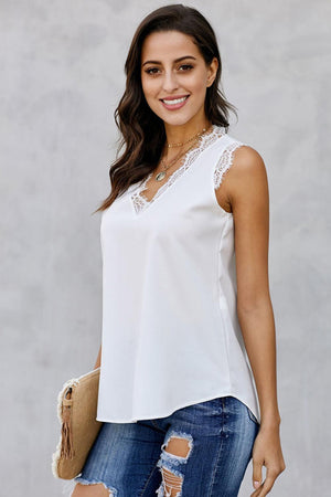 Freshly Enlivened V-Neck Sleeveless Lace Trim Tank Top - MXSTUDIO.COM