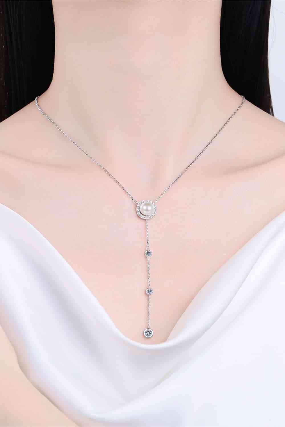 Freshwater Pearl Accented Moissanite Necklace-MXSTUDIO.COM