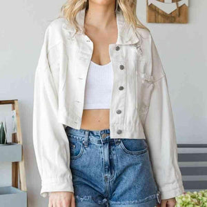 Fringe Detail Cropped Distressed Denim Jacket - MXSTUDIO.COM