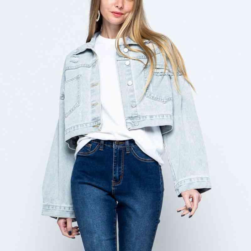 Fringe Detail Cropped Distressed Denim Jacket - MXSTUDIO.COM