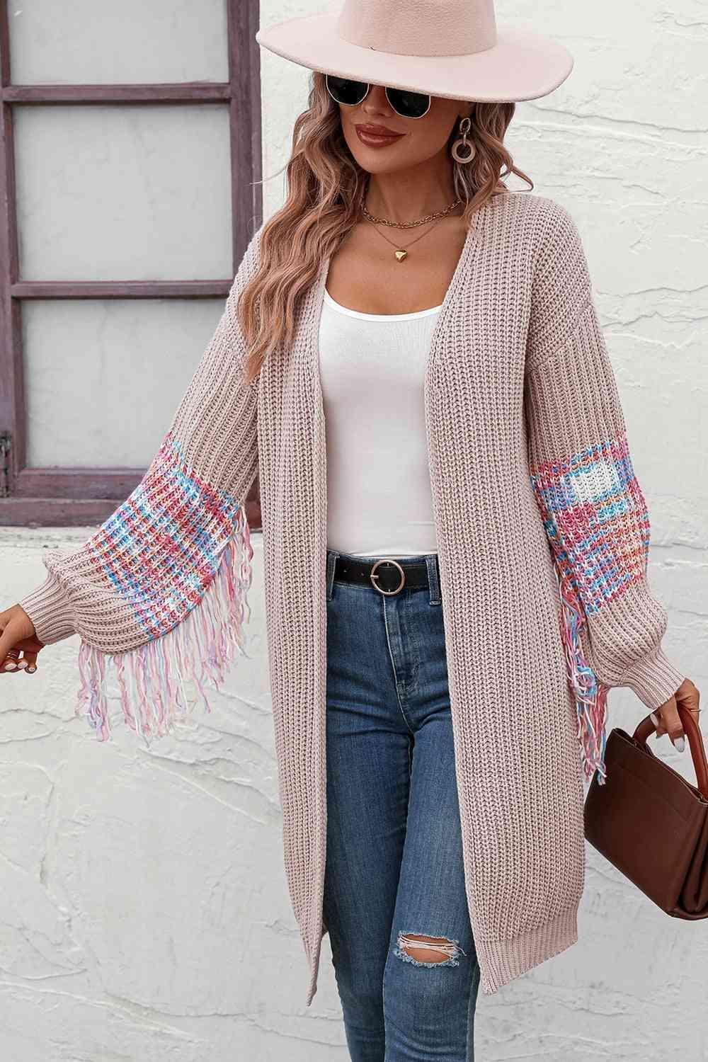 Fringe Sleeve Knit Duster Cardigan - MXSTUDIO.COM