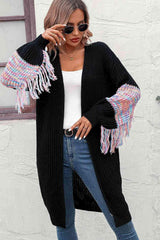 Fringe Sleeve Knit Duster Cardigan - MXSTUDIO.COM