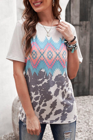 Frisky Printed Crew Neck Tunic Tee - MXSTUDIO.COM