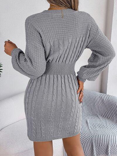 Front Cutout Cable Knit Mini Sweater Dress-MXSTUDIO.COM