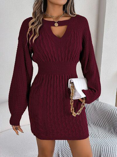 Front Cutout Cable Knit Mini Sweater Dress-MXSTUDIO.COM