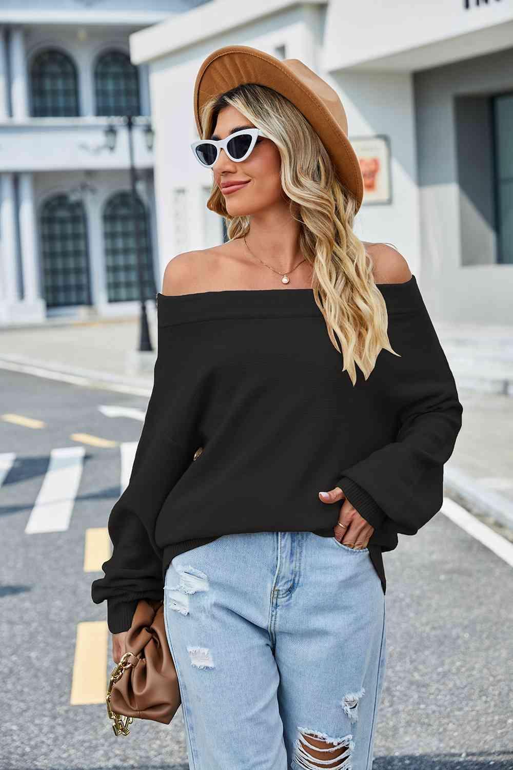 Frost Air Don't Care Long Sleeve Boat Neck Sweater - MXSTUDIO.COM