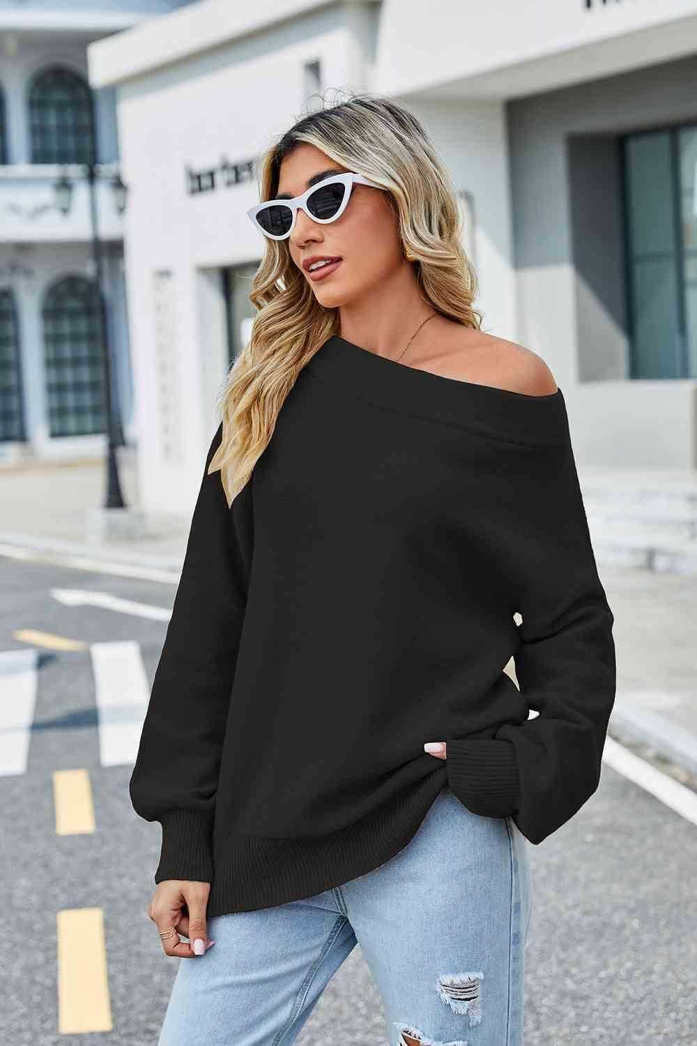 Frost Air Don't Care Long Sleeve Boat Neck Sweater - MXSTUDIO.COM