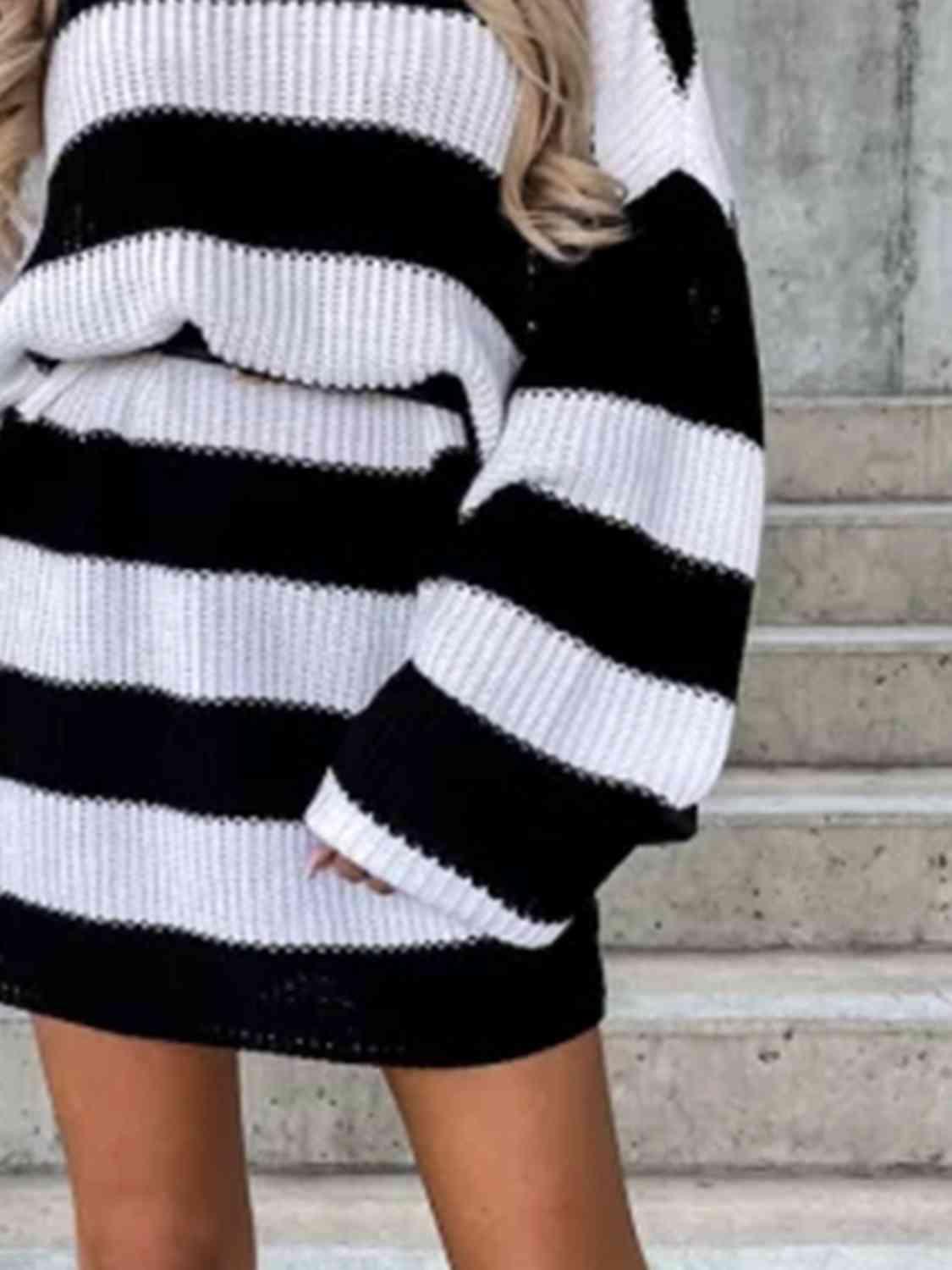 Frosty Chic Striped Turtleneck Sweater Dress-MXSTUDIO.COM