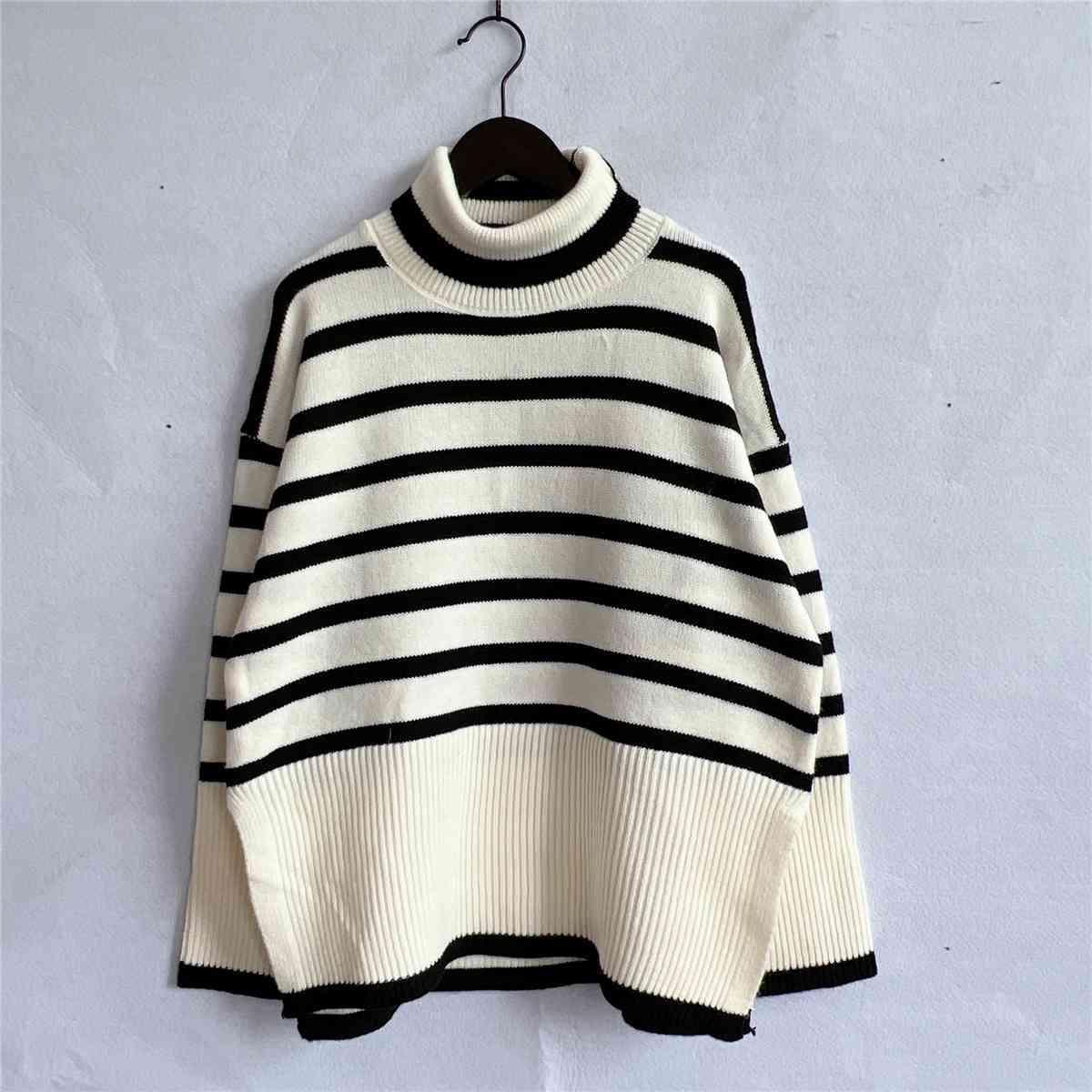 Frosty Comfort Knit Striped Turtleneck Sweater-MXSTUDIO.COM