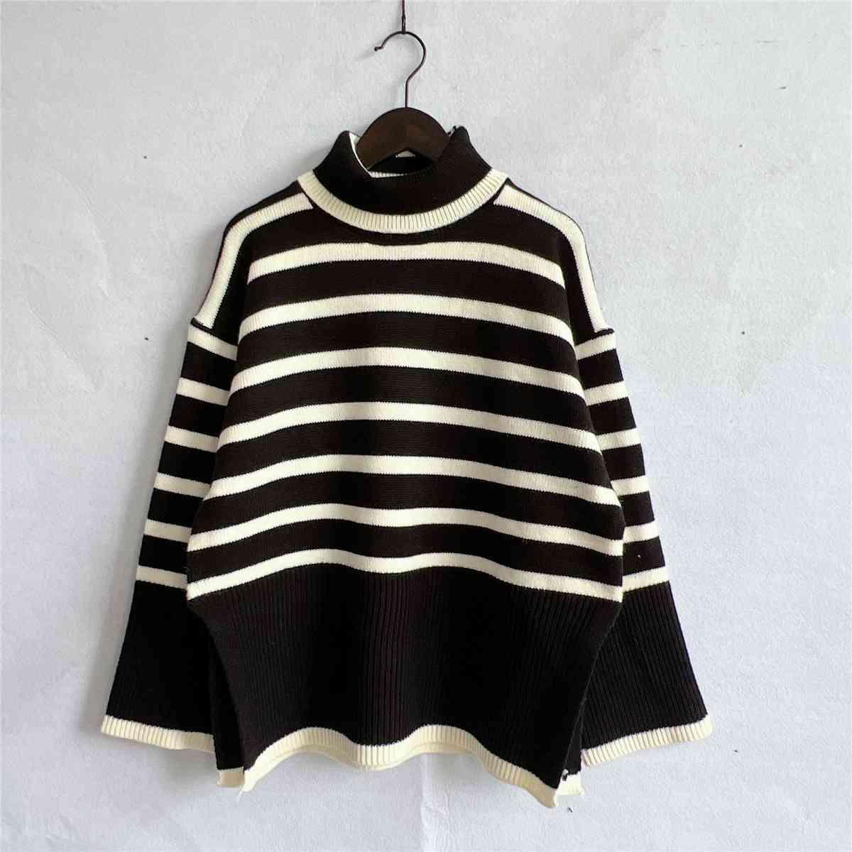 Frosty Comfort Knit Striped Turtleneck Sweater-MXSTUDIO.COM