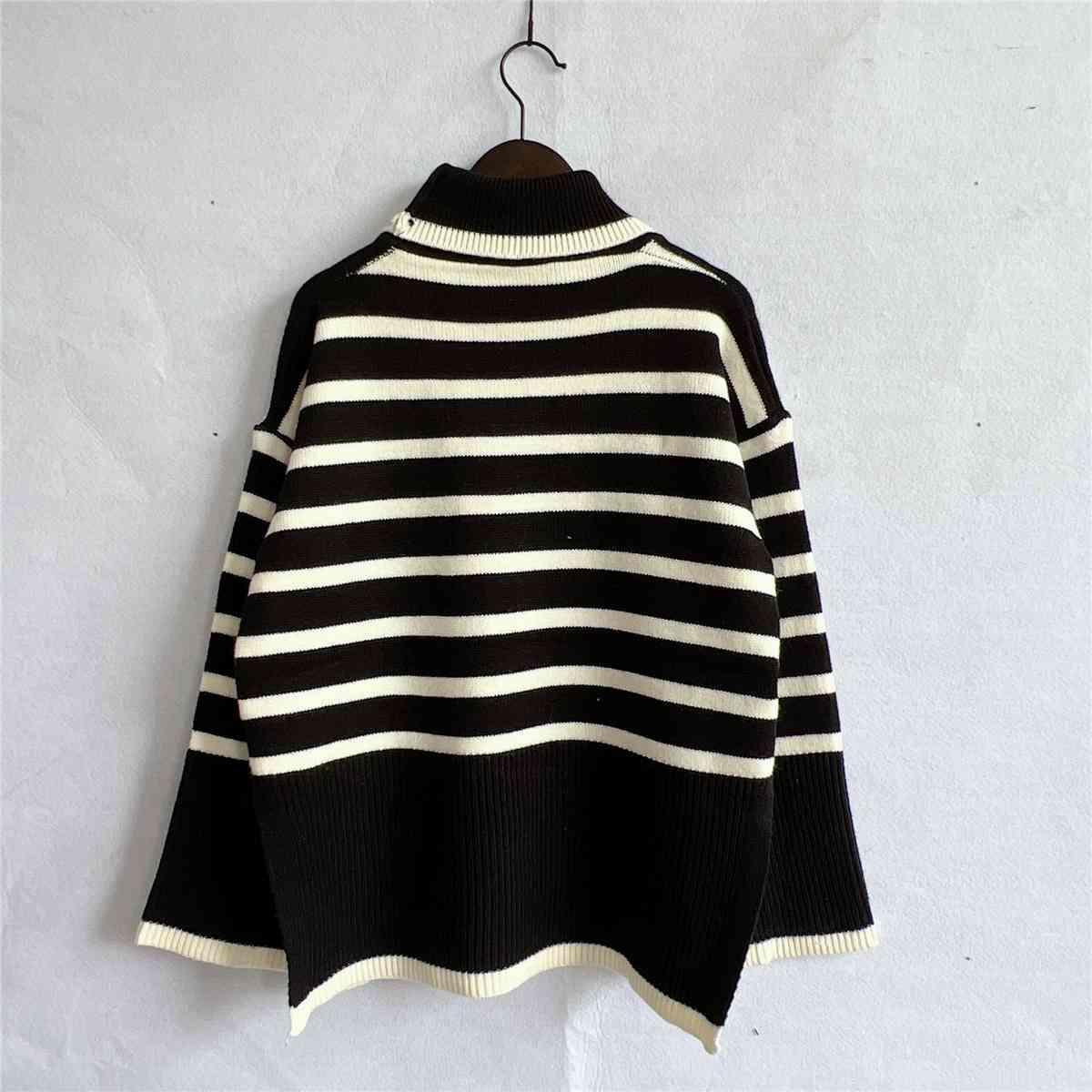 Frosty Comfort Knit Striped Turtleneck Sweater-MXSTUDIO.COM