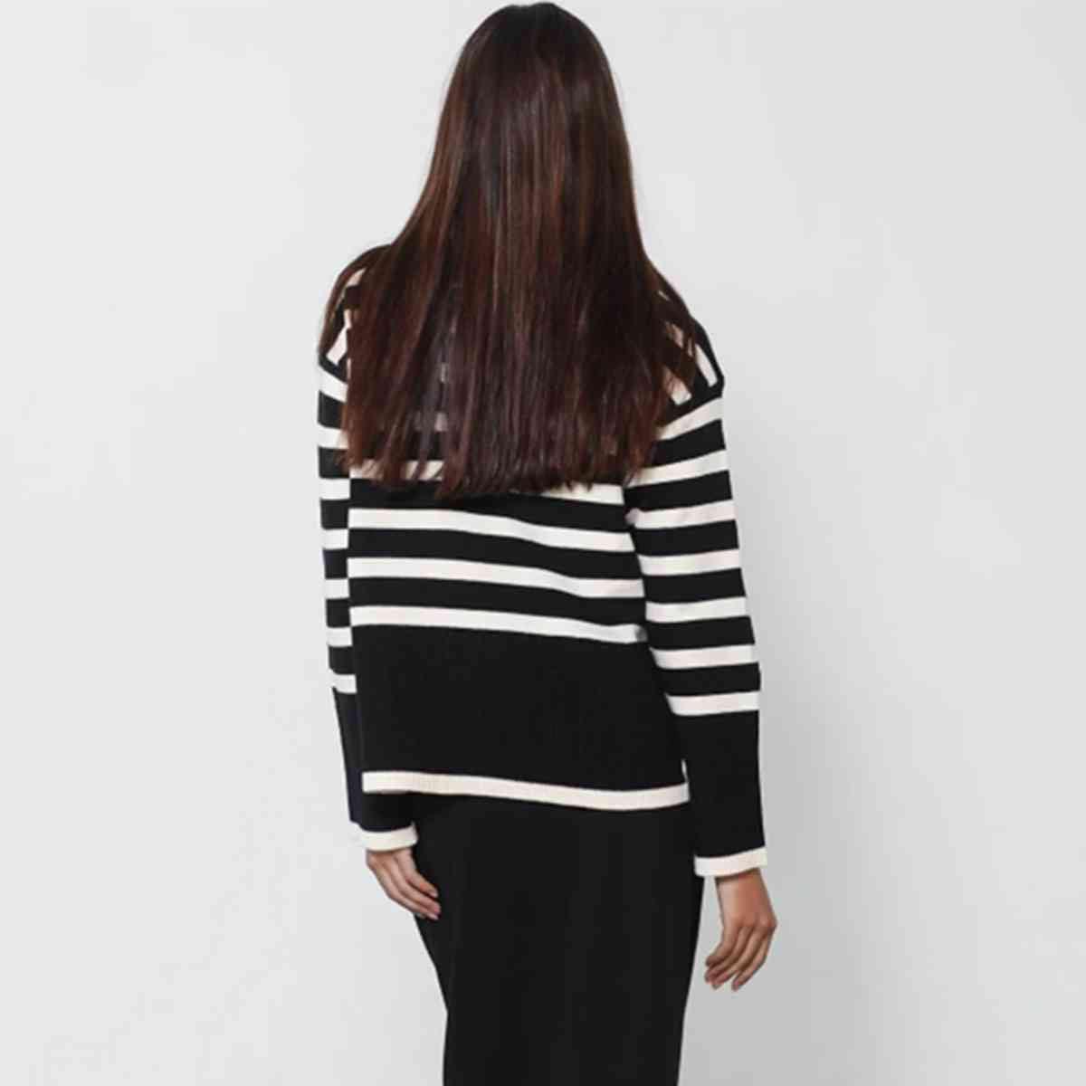 Frosty Comfort Knit Striped Turtleneck Sweater-MXSTUDIO.COM