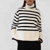 Frosty Comfort Knit Striped Turtleneck Sweater-MXSTUDIO.COM