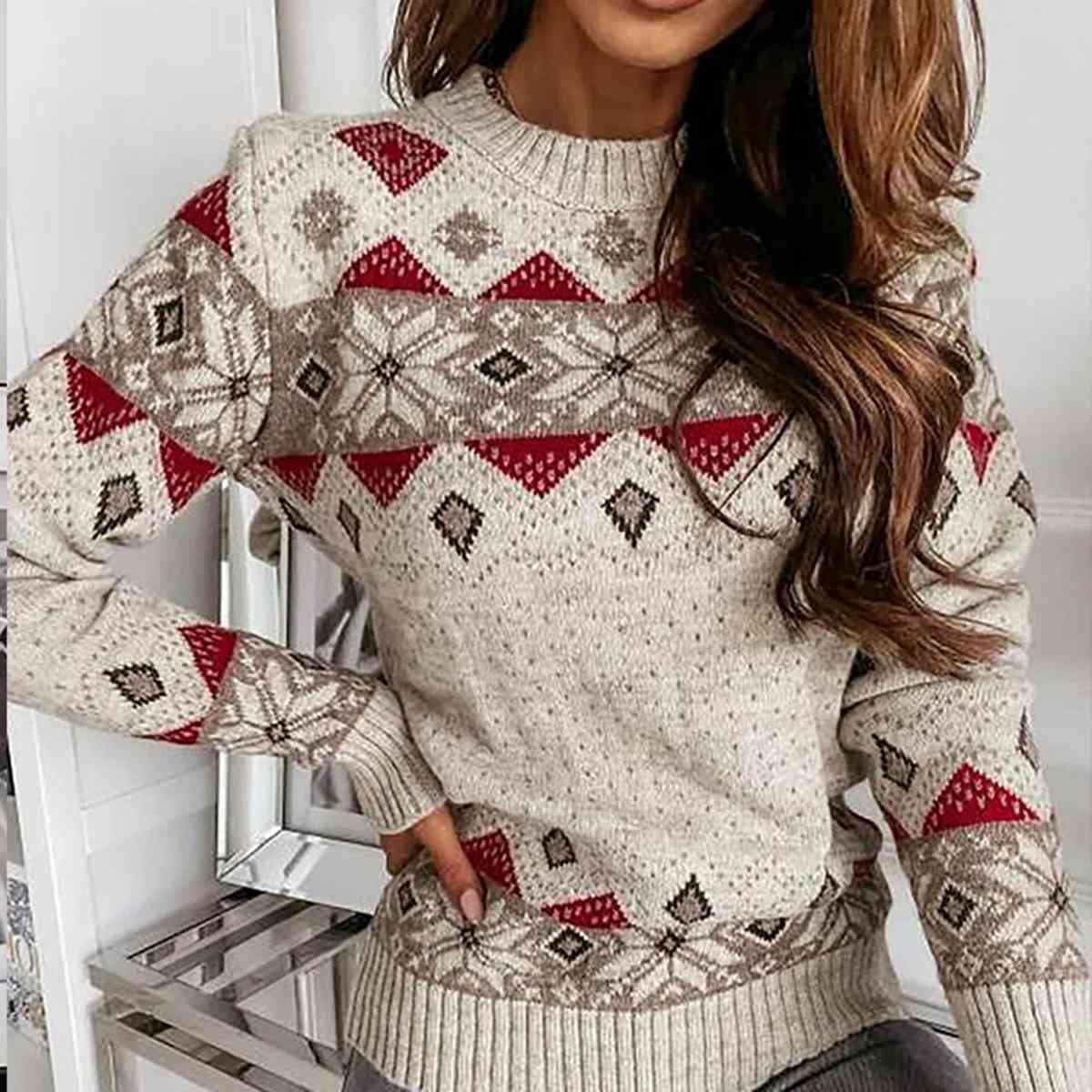 Frosty Season Snowflake Pattern Sweater-MXSTUDIO.COM