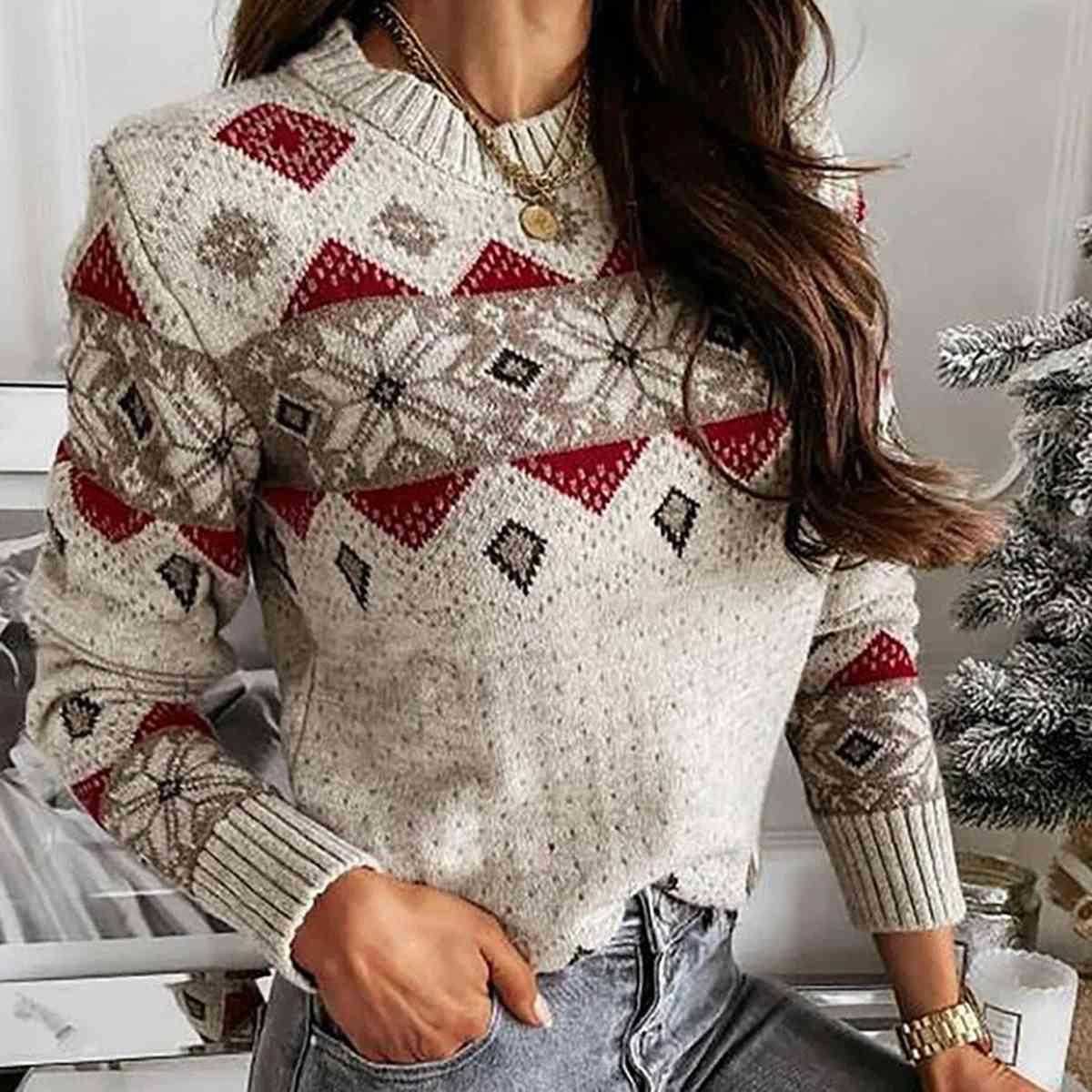 Frosty Season Snowflake Pattern Sweater-MXSTUDIO.COM