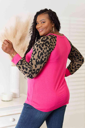 Fuchsia Pink Women's Plus Size Leopard Print Top - MXSTUDIO.COM