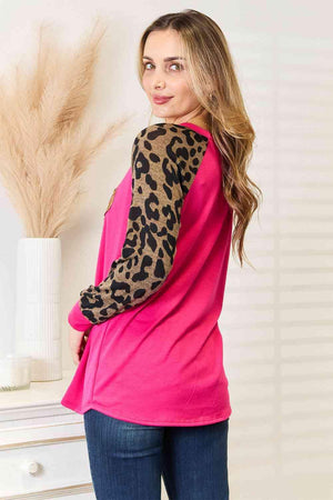 Fuchsia Pink Women's Plus Size Leopard Print Top - MXSTUDIO.COM