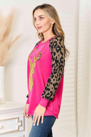 Fuchsia Pink Women's Plus Size Leopard Print Top - MXSTUDIO.COM