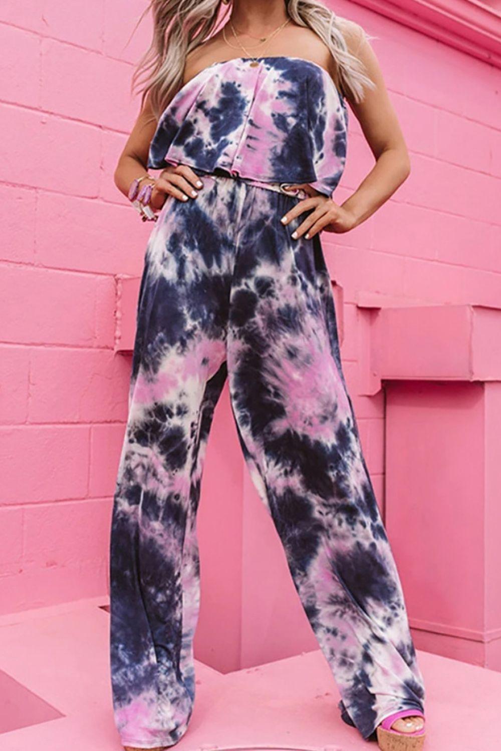 Full Of Energy Strapless Tie Dye Jumpsuit - MXSTUDIO.COM