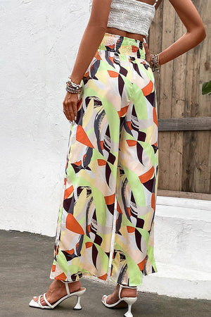 Full Of Life Abstract Print Elastic Waist Wide Leg Pants - MXSTUDIO.COM