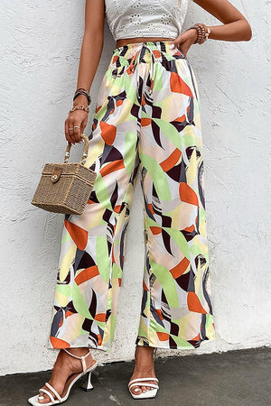 Full Of Life Abstract Print Elastic Waist Wide Leg Pants - MXSTUDIO.COM