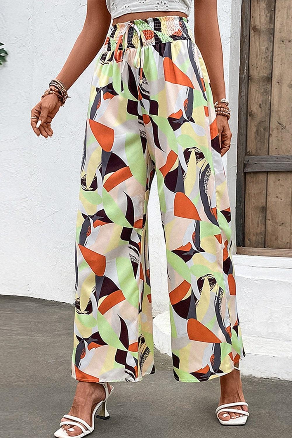 Full Of Life Abstract Print Elastic Waist Wide Leg Pants - MXSTUDIO.COM