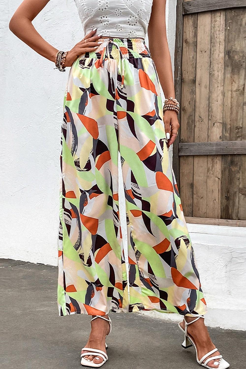 Full Of Life Abstract Print Elastic Waist Wide Leg Pants - MXSTUDIO.COM