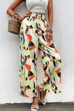 Full Of Life Abstract Print Elastic Waist Wide Leg Pants - MXSTUDIO.COM