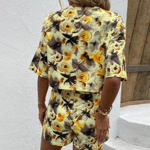 Full Of Life Dropped Shoulder Top and Shorts Set - MXSTUDIO.COM