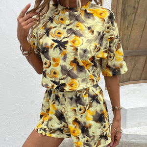 Full Of Life Dropped Shoulder Top and Shorts Set - MXSTUDIO.COM