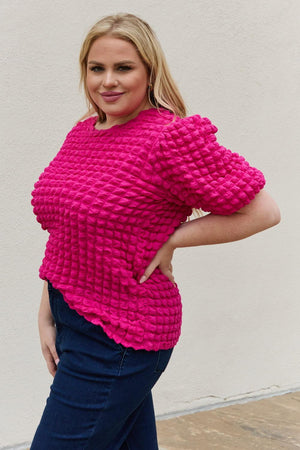 Full Of Life Textured Pink Puff Sleeve Top - MXSTUDIO.COM