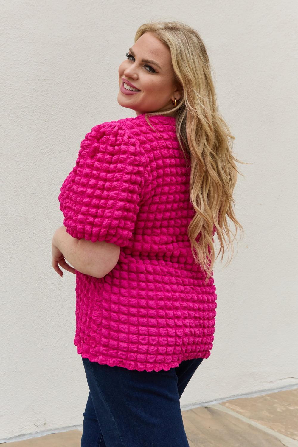 Full Of Life Textured Pink Puff Sleeve Top - MXSTUDIO.COM