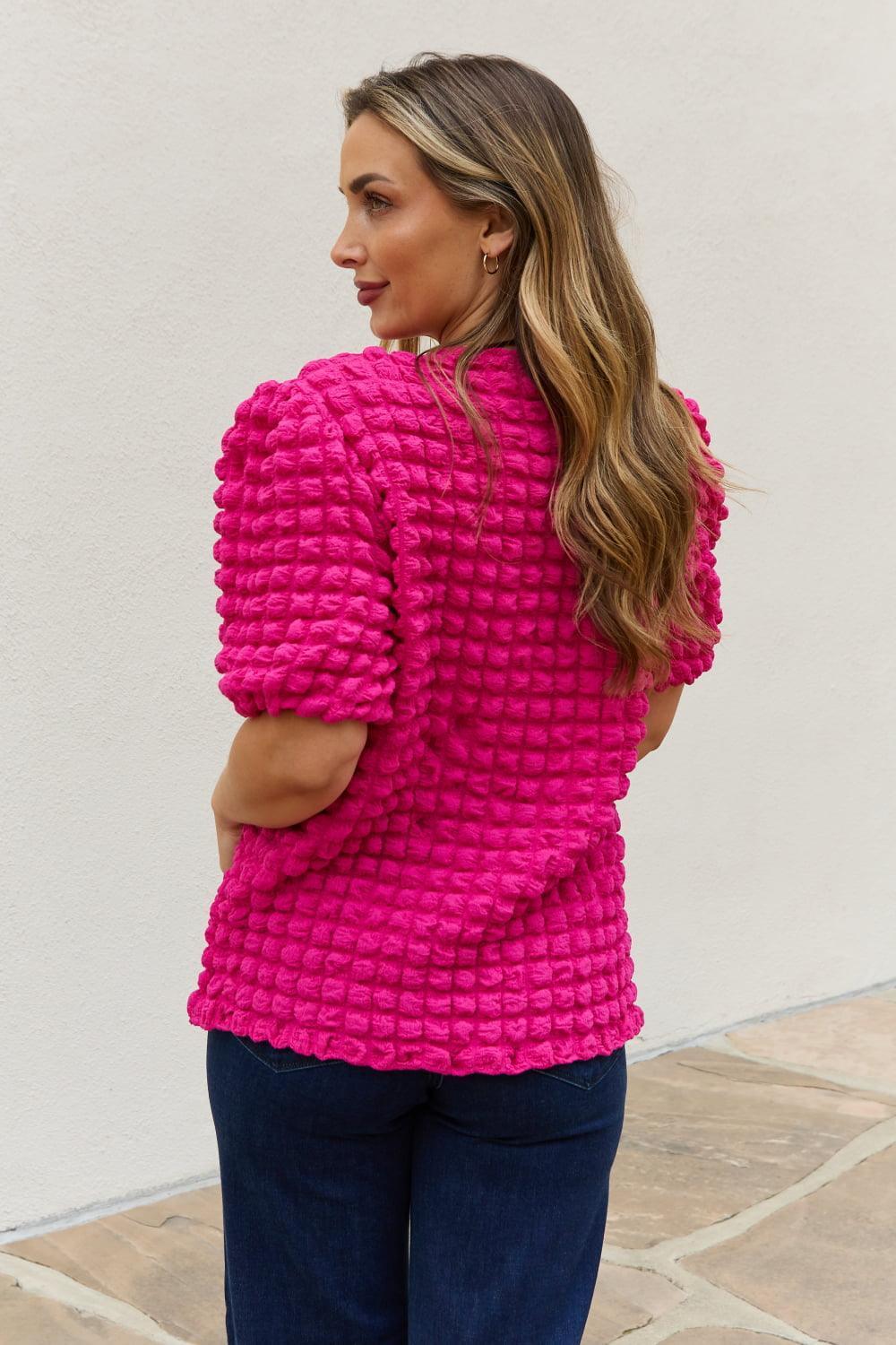 Full Of Life Textured Pink Puff Sleeve Top - MXSTUDIO.COM