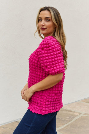 Full Of Life Textured Pink Puff Sleeve Top - MXSTUDIO.COM