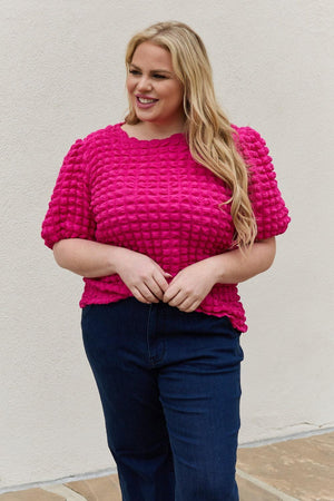 Full Of Life Textured Pink Puff Sleeve Top - MXSTUDIO.COM