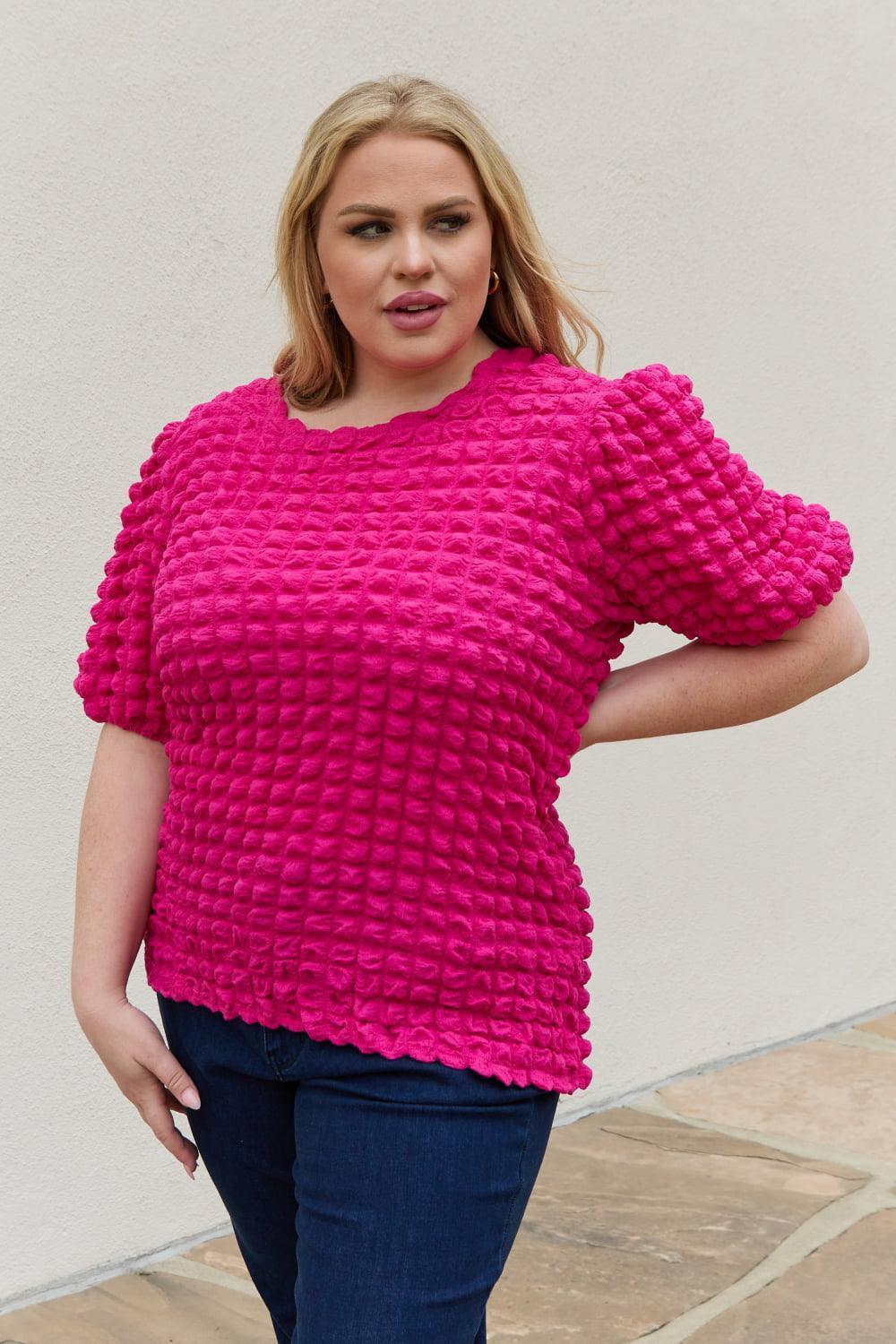 Full Of Life Textured Pink Puff Sleeve Top - MXSTUDIO.COM