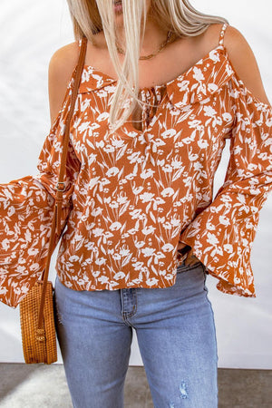 Full Of Spirit Floral Cold Shoulder Blouse - MXSTUDIO.COM