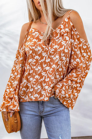 Full Of Spirit Floral Cold Shoulder Blouse - MXSTUDIO.COM