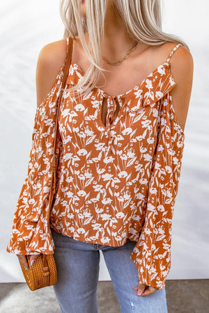 Full Of Spirit Floral Cold Shoulder Blouse - MXSTUDIO.COM