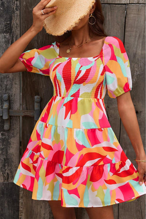 Fun And Fab Multicolored Square Neck Mini Dress - MXSTUDIO.COM