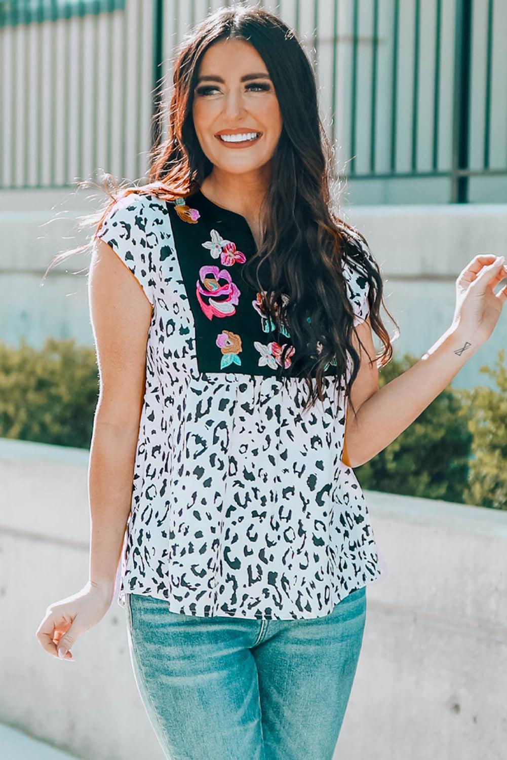 Fun Days Notched Neck Leopard Top - MXSTUDIO.COM