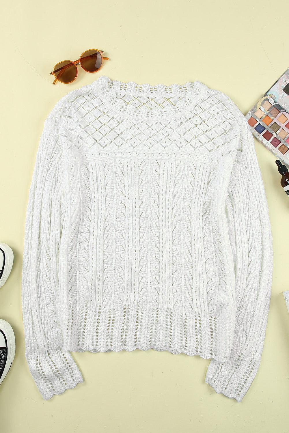 Fun-Loving Scalloped Trim Long Sleeve Knit Sweater - MXSTUDIO.COM