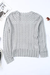 Fun-Loving Scalloped Trim Long Sleeve Knit Sweater - MXSTUDIO.COM